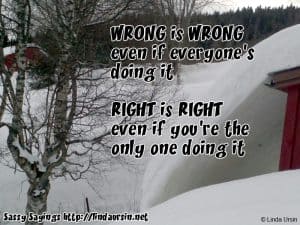 Wrong is wrong...Sassy Sayings in the snow https://lindaursin.net #quotes #sassysayings
