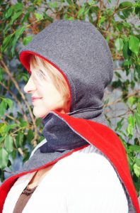 Hooded scarf from salvaged sweater