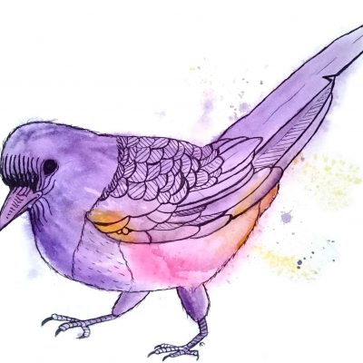 Strange Birds 1: Young Magpie in Purple by Linda Ursin