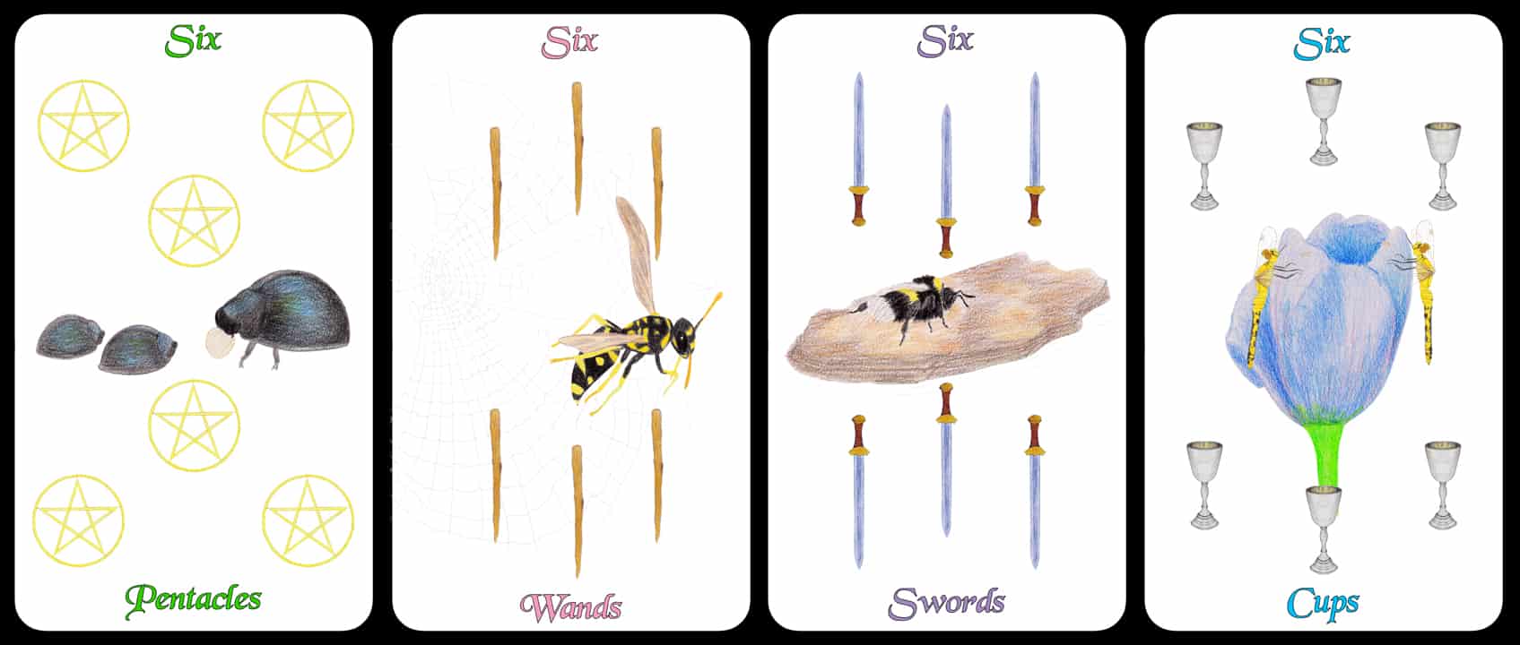 The Sixes - The Arthropoda Tarot Deck by Linda Ursin