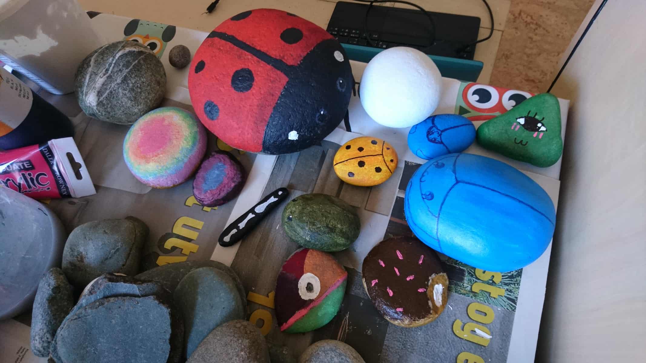 Painting stones for the garden with my daughter