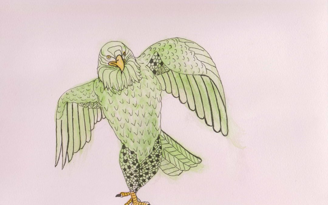 Strange Birds 4 Strutting Eagle in Green by Linda Ursin
